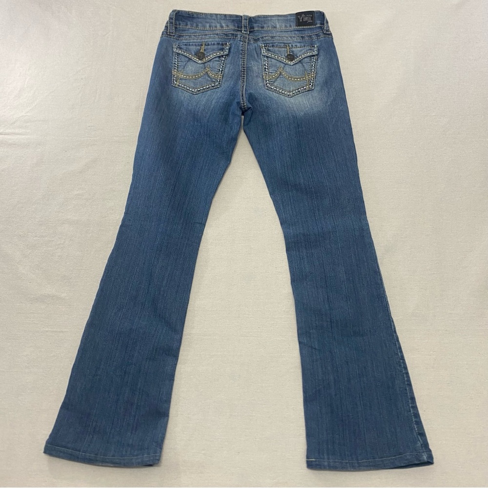 YMI Jeans Women SZ 7 Low Rise Boot Cut Thick Stitch Y2K Embroidered Pocket 32x32